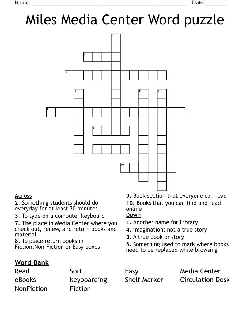 Miles Media Center Word puzzle Crossword