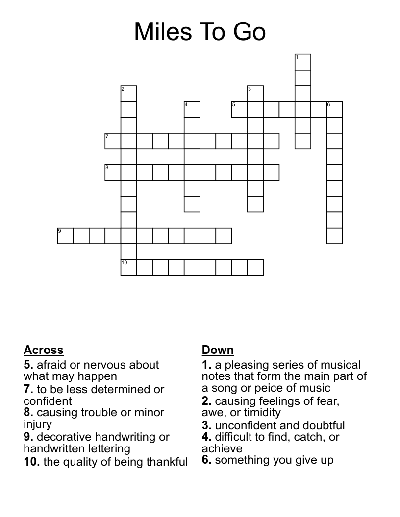 Miles To Go Crossword