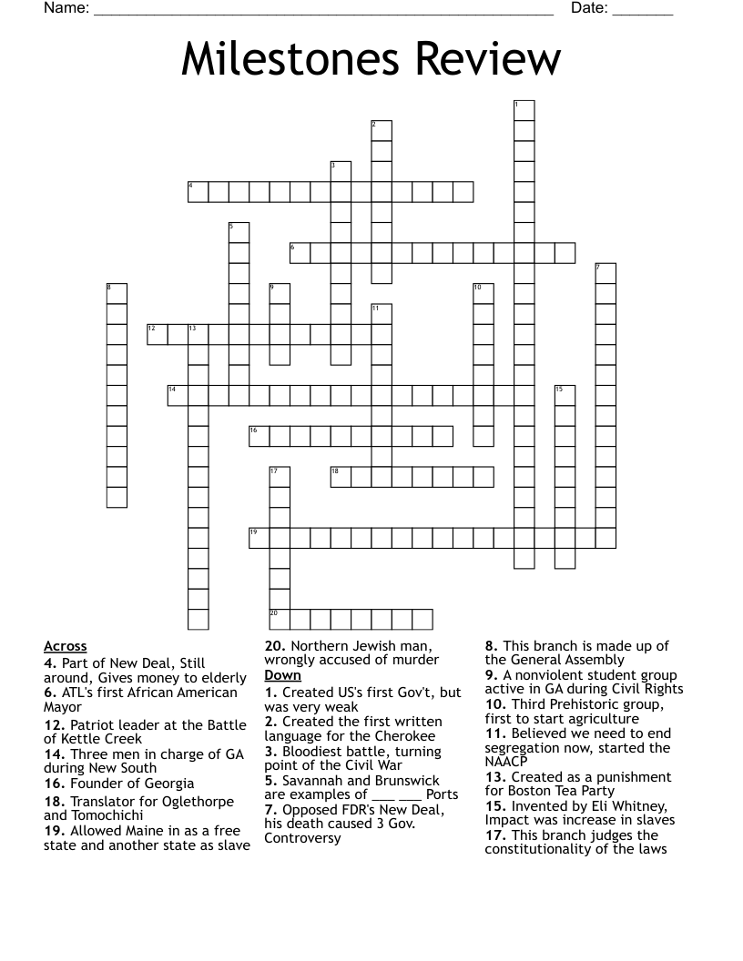 Milestones Review Crossword