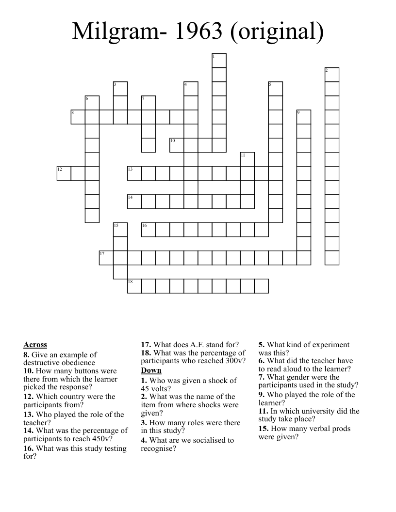 Milgram- 1963 (original) Crossword