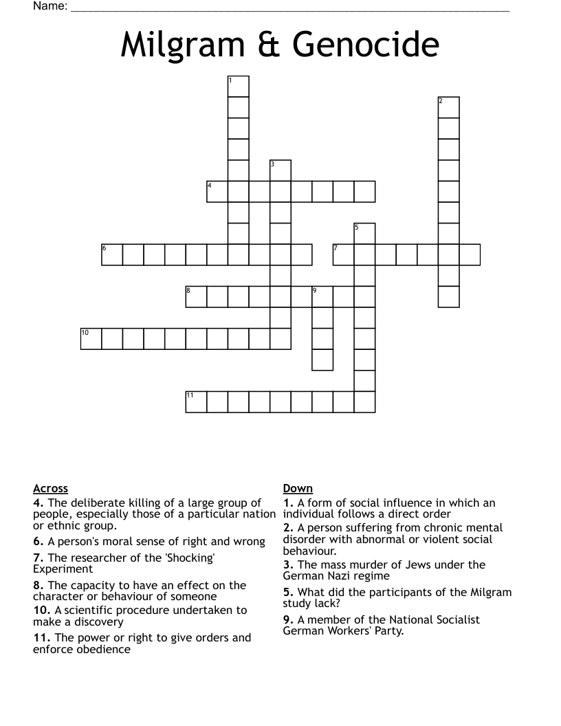 Milgram & Genocide Crossword