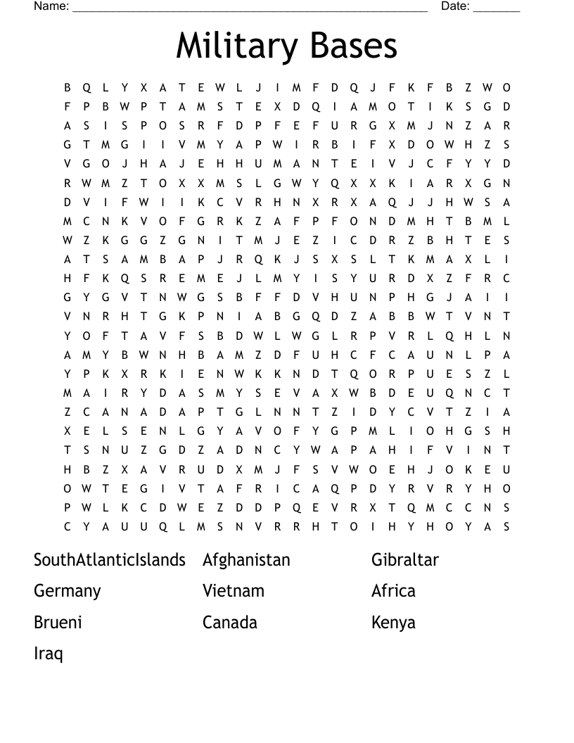 Military Bases Word Search