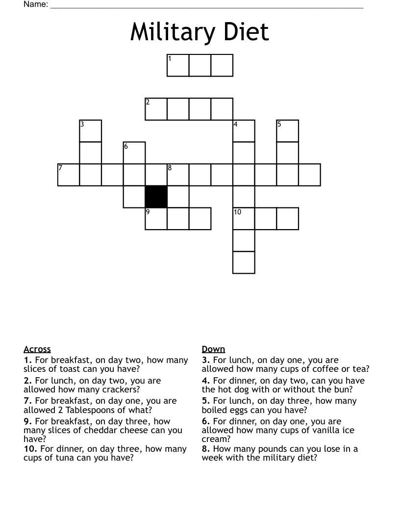 Military Diet Crossword