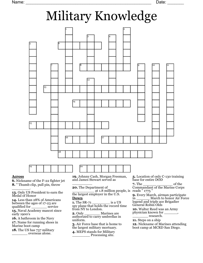 Military Knowledge Crossword