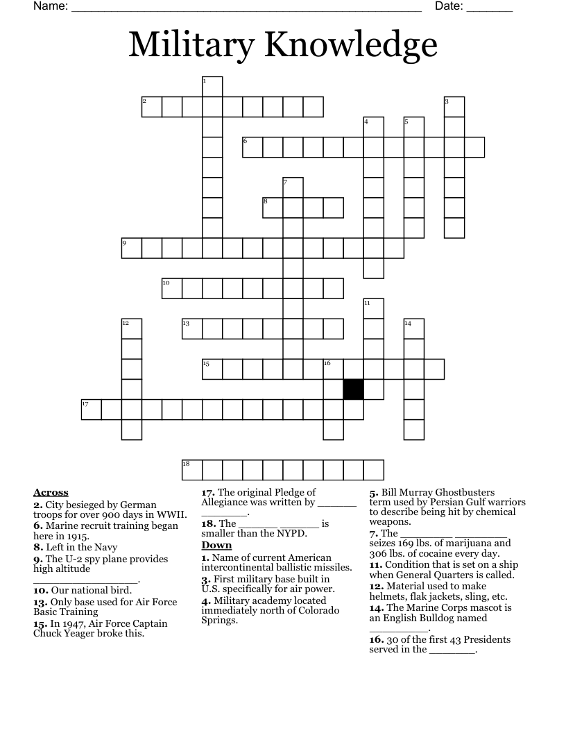 Military Knowledge Crossword