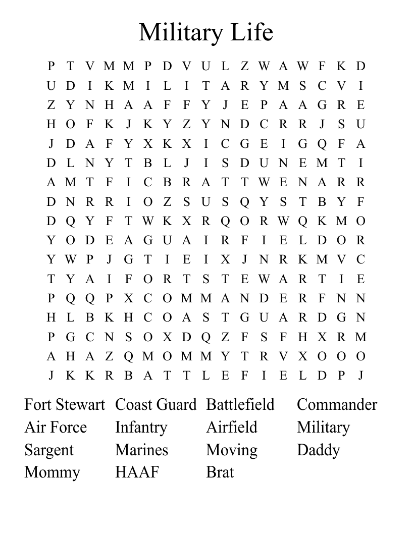 Military Life Word Search