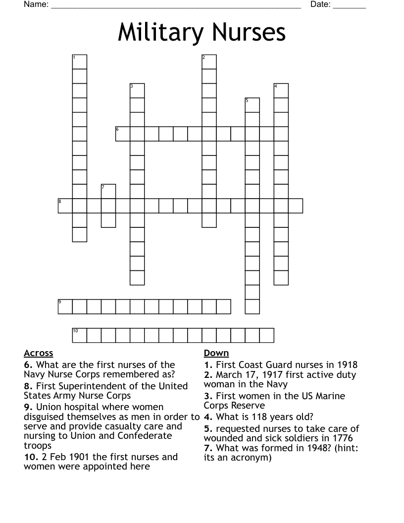 Military Nurses Crossword