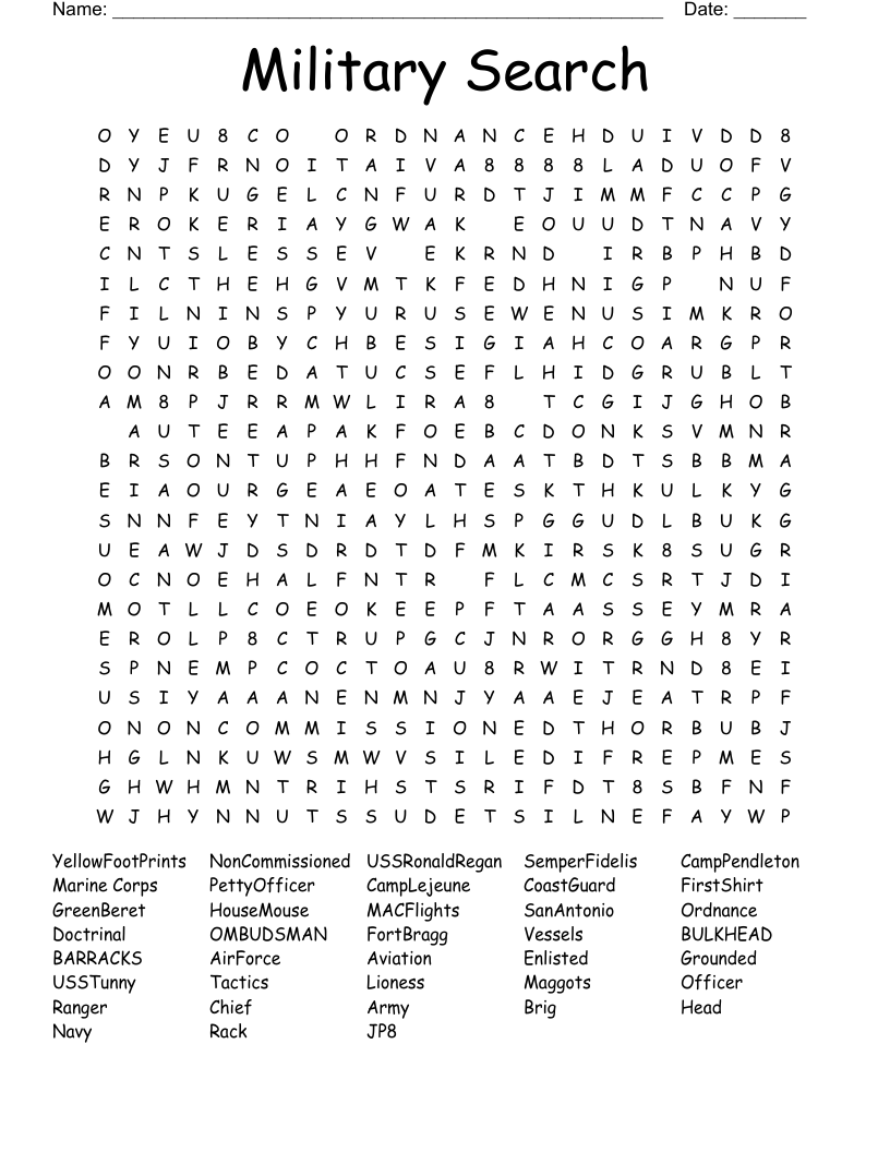 Military Search Word Search
