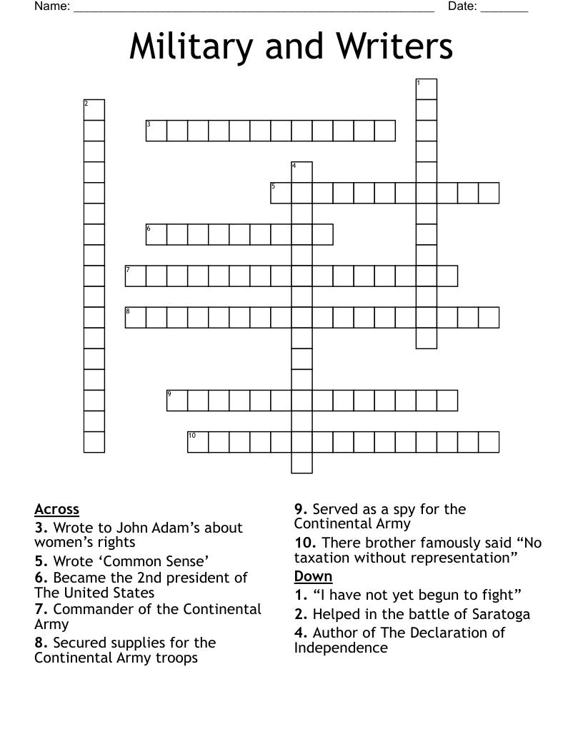 Military and Writers Crossword