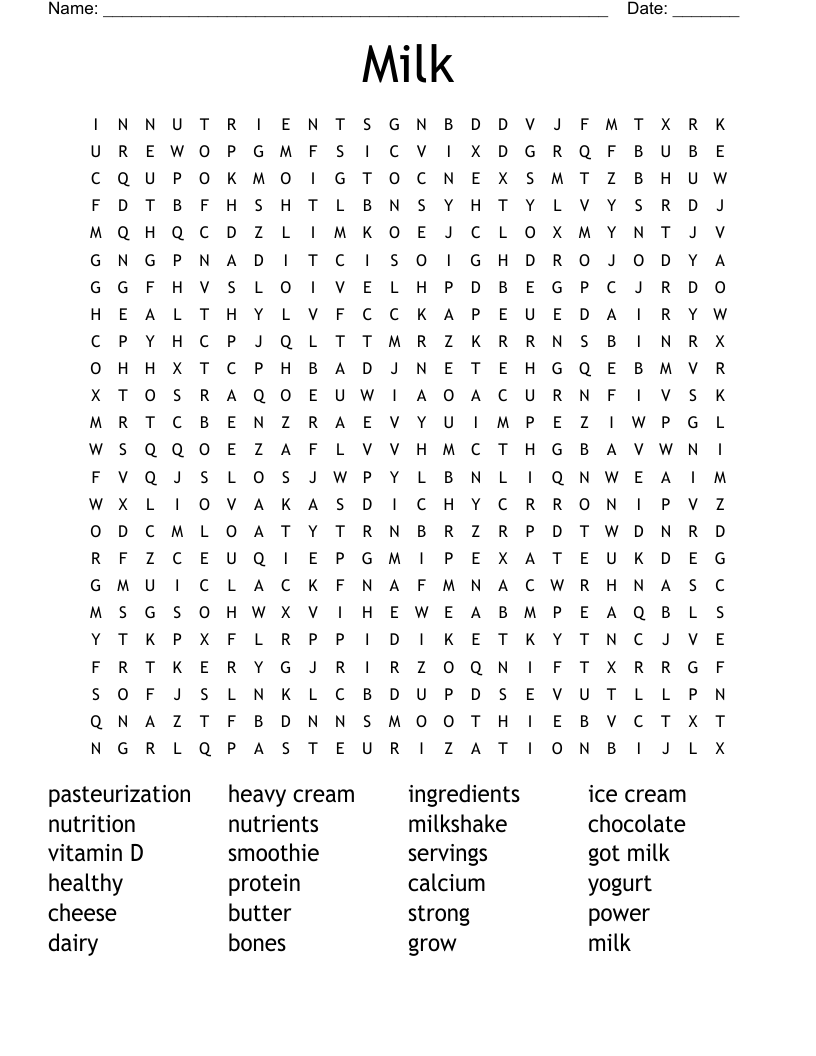 Milk Word Search