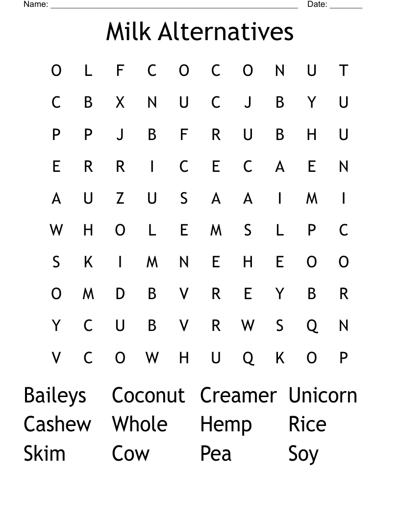 Milk Alternatives Word Search
