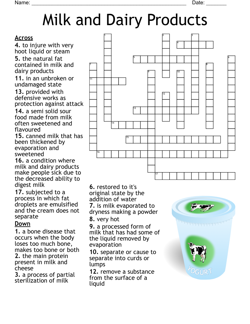 Milk and Dairy Products Crossword