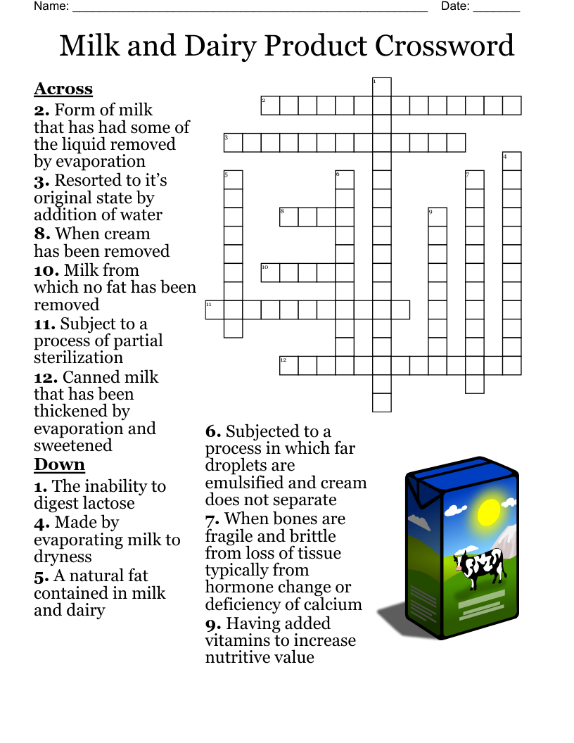 Milk and Dairy Product Crossword