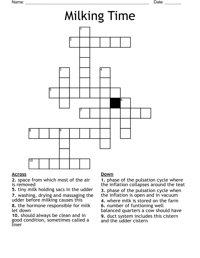 Milking Time Crossword