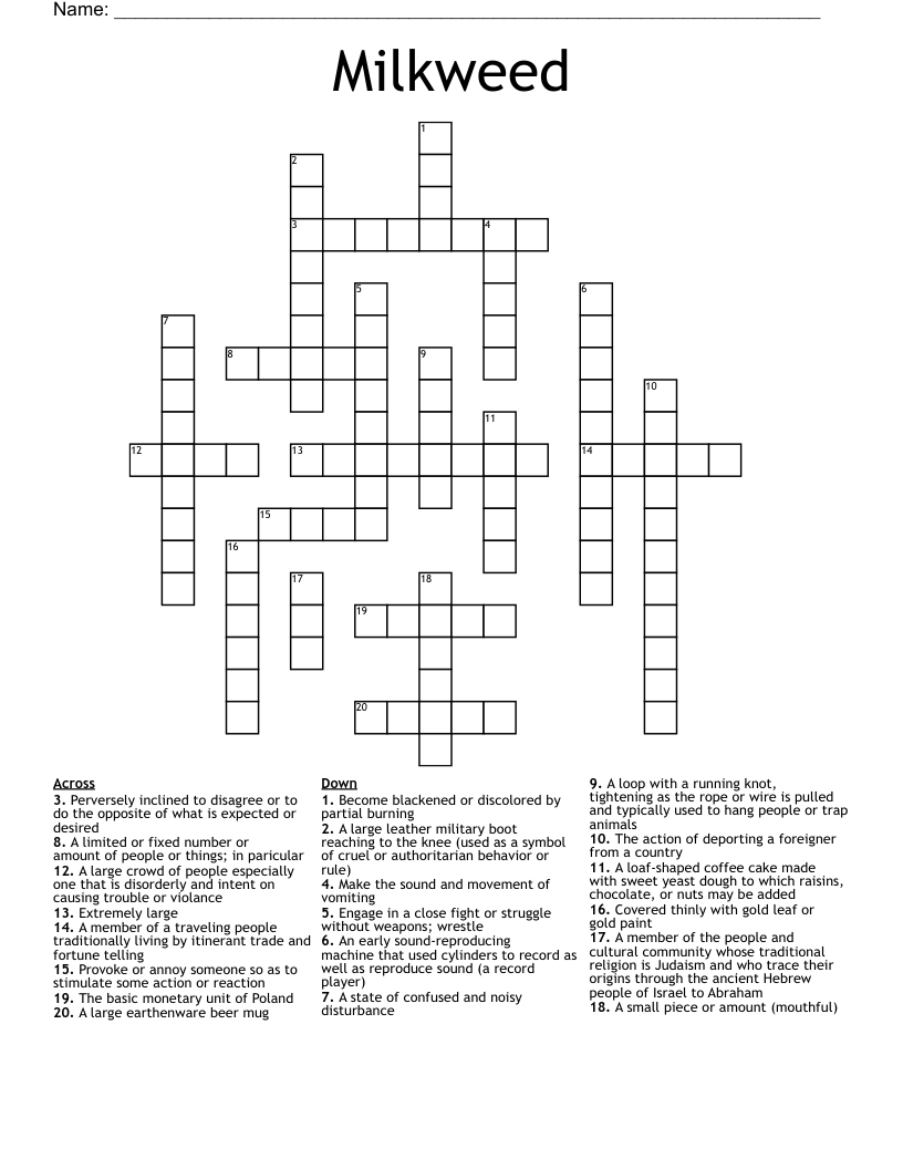 Milkweed Crossword