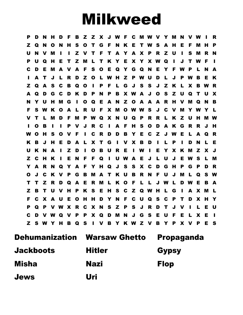 Milkweed Word Search