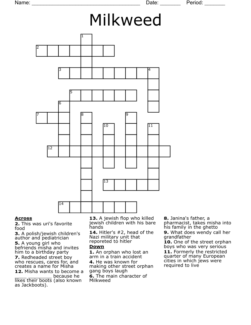 Milkweed Crossword
