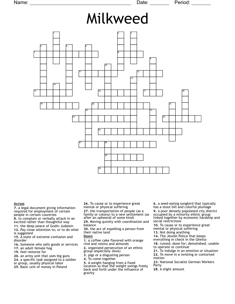 Milkweed Crossword