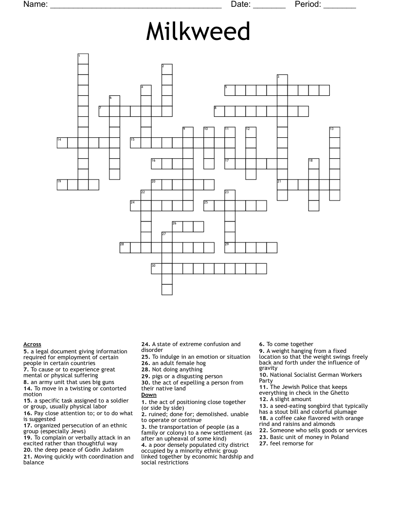 Milkweed Crossword