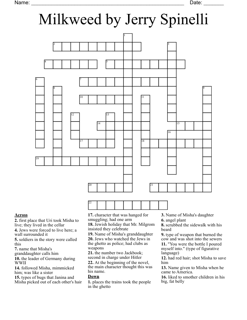 Milkweed by Jerry Spinelli Crossword
