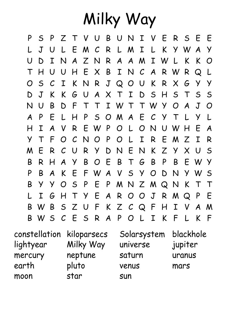 Milky Way Word Search