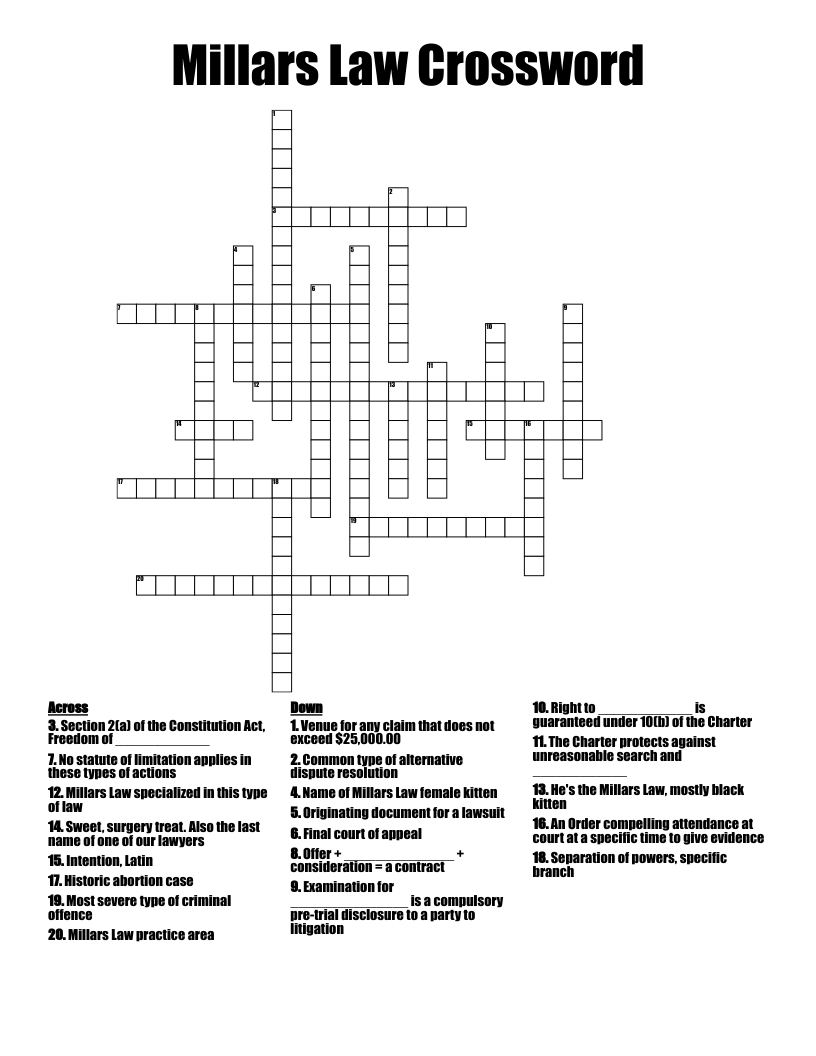 Millars Law Crossword