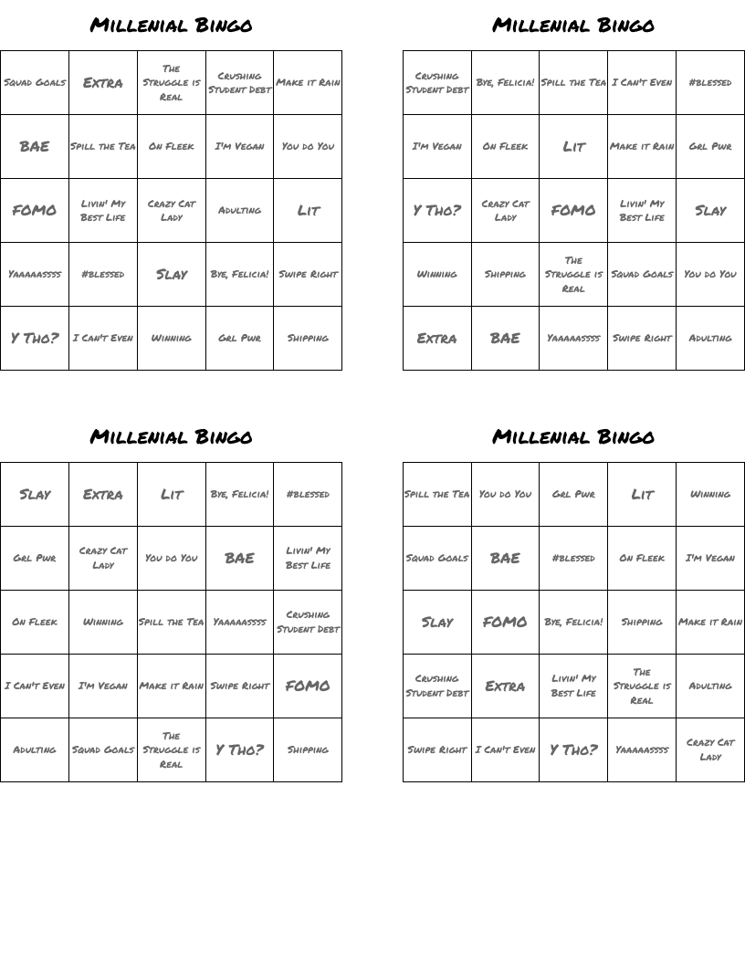 Millenial Bingo