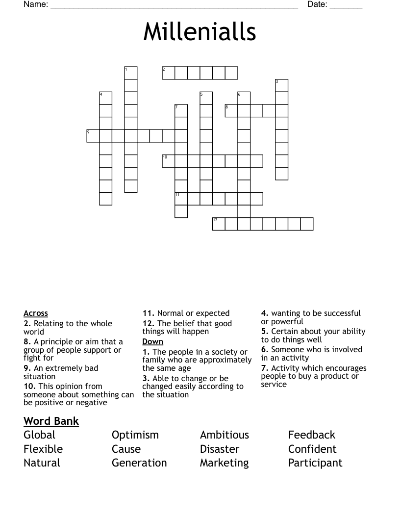 Millenialls Crossword