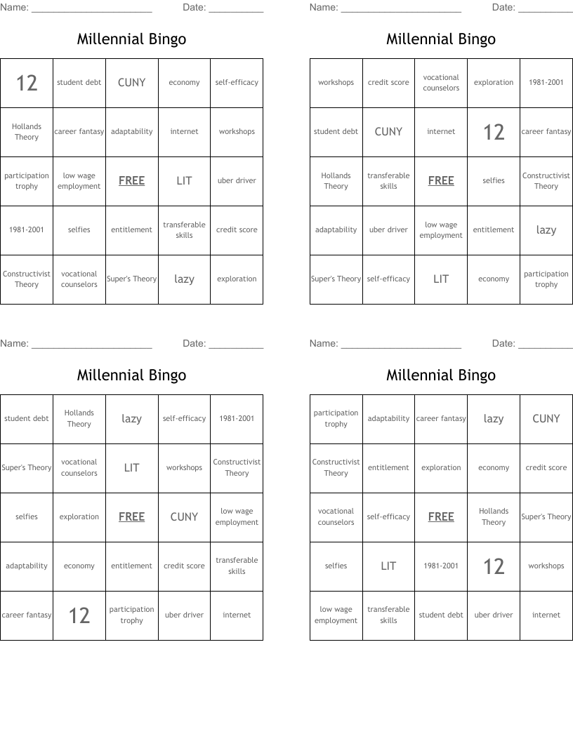 Millennial Bingo 