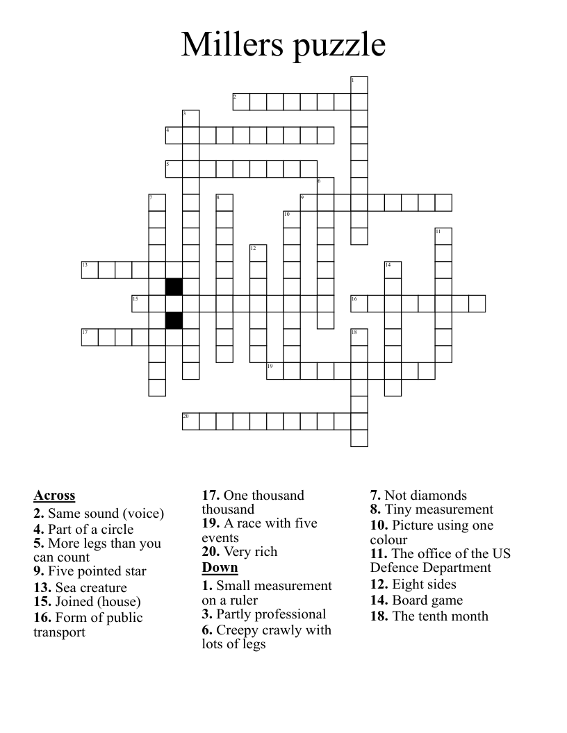 Millers puzzle Crossword