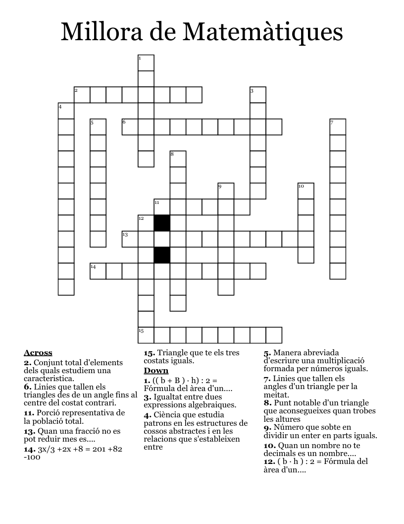 Millora de Matemàtiques Crossword