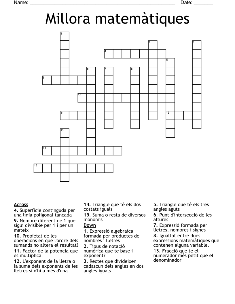 Millora matemàtiques Crossword