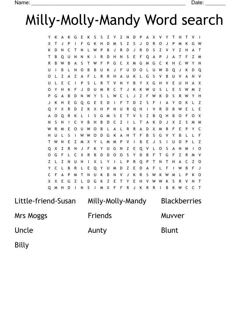 Milly-Molly-Mandy Word search
