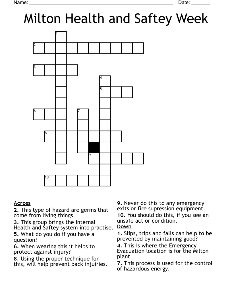 Milton Health and Saftey Week Crossword