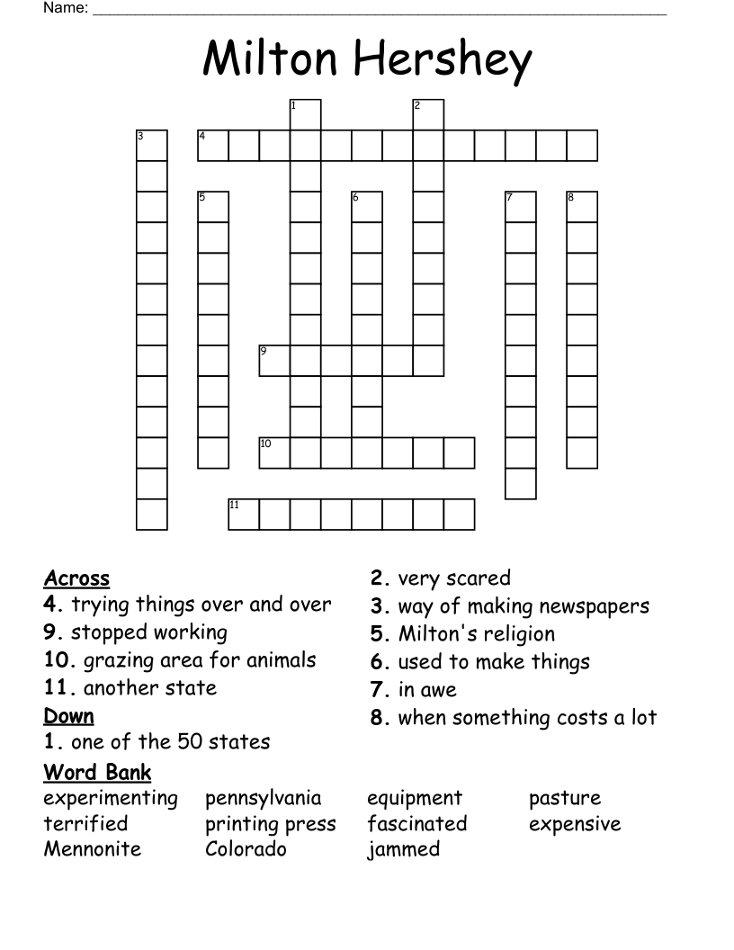 Milton Hershey Crossword