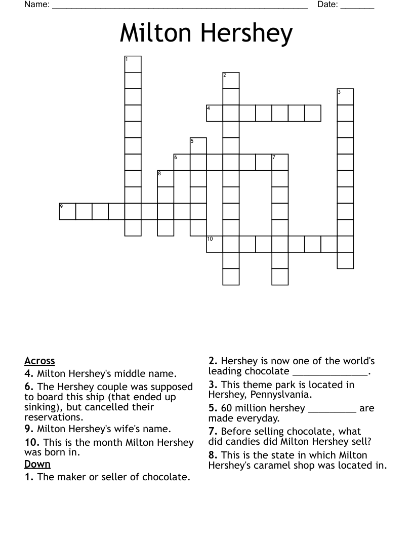 Milton Hershey  Crossword