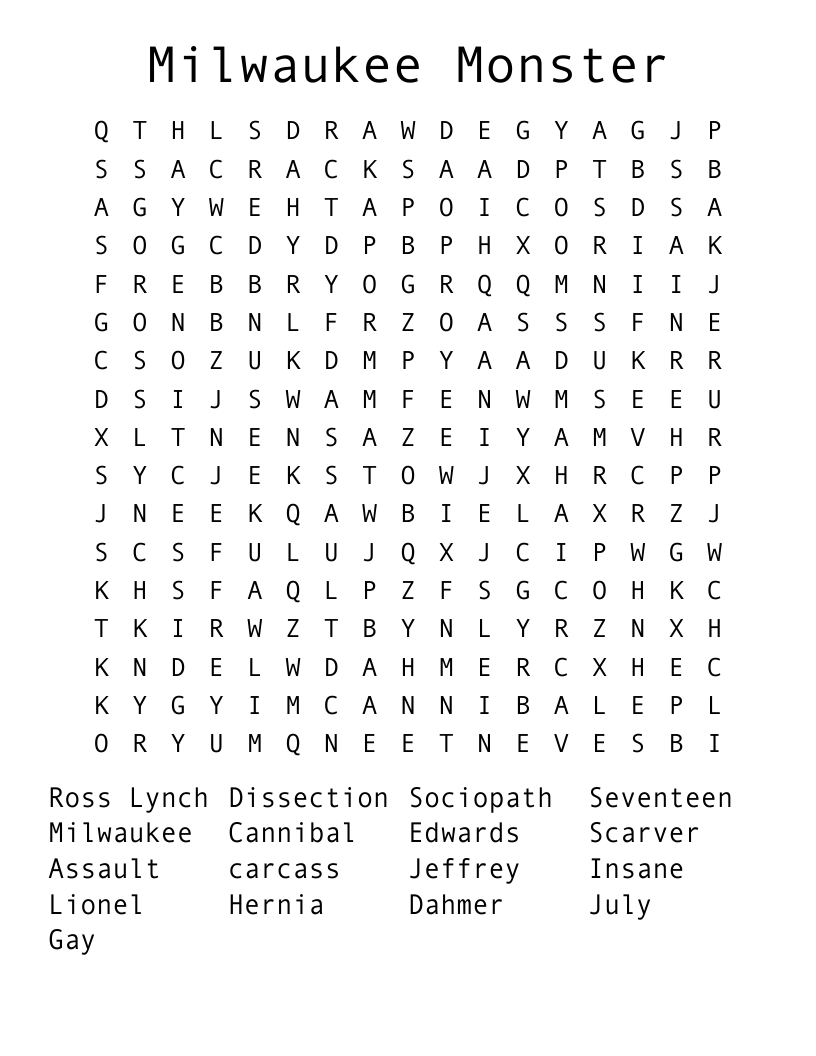 Milwaukee Monster Word Search