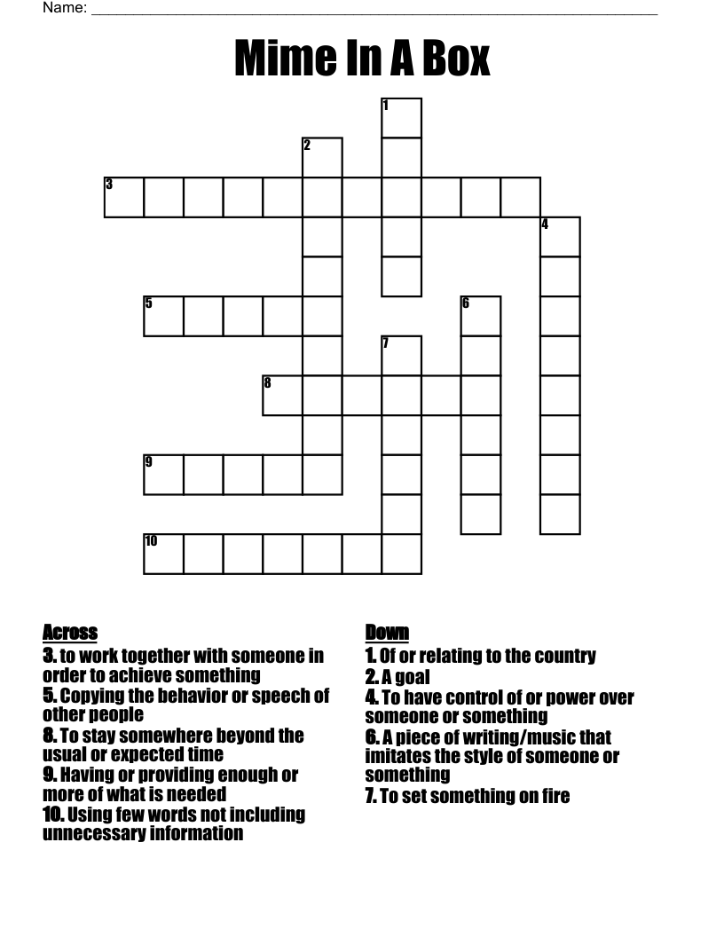 Mime In A Box Crossword