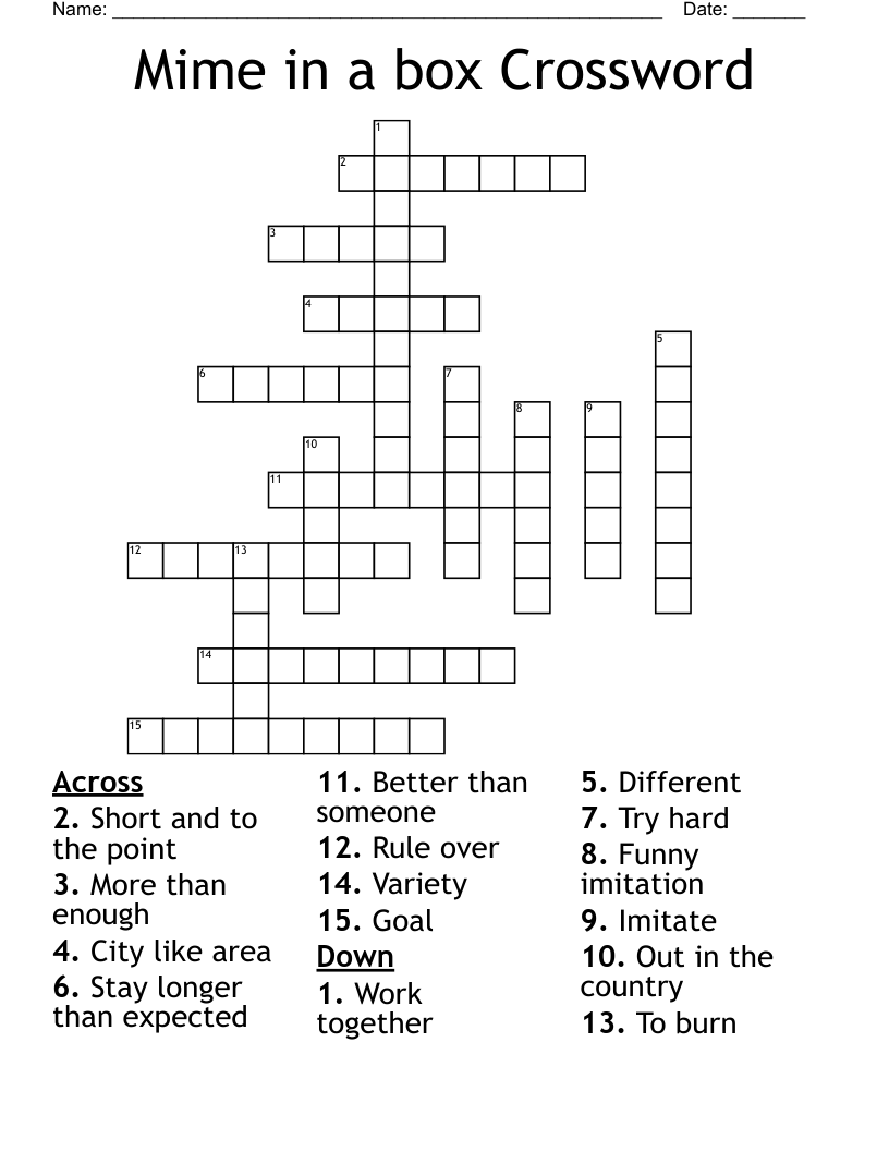 Mime in a box Crossword