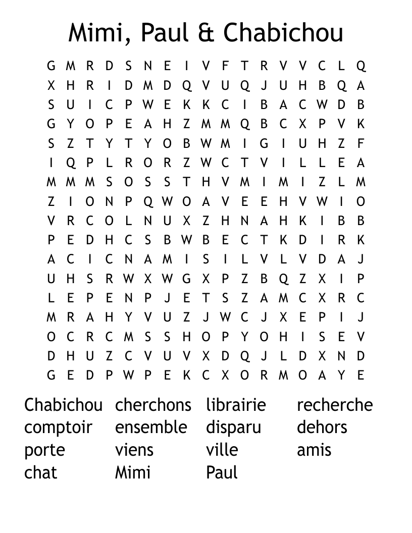 Mimi, Paul & Chabichou Word Search