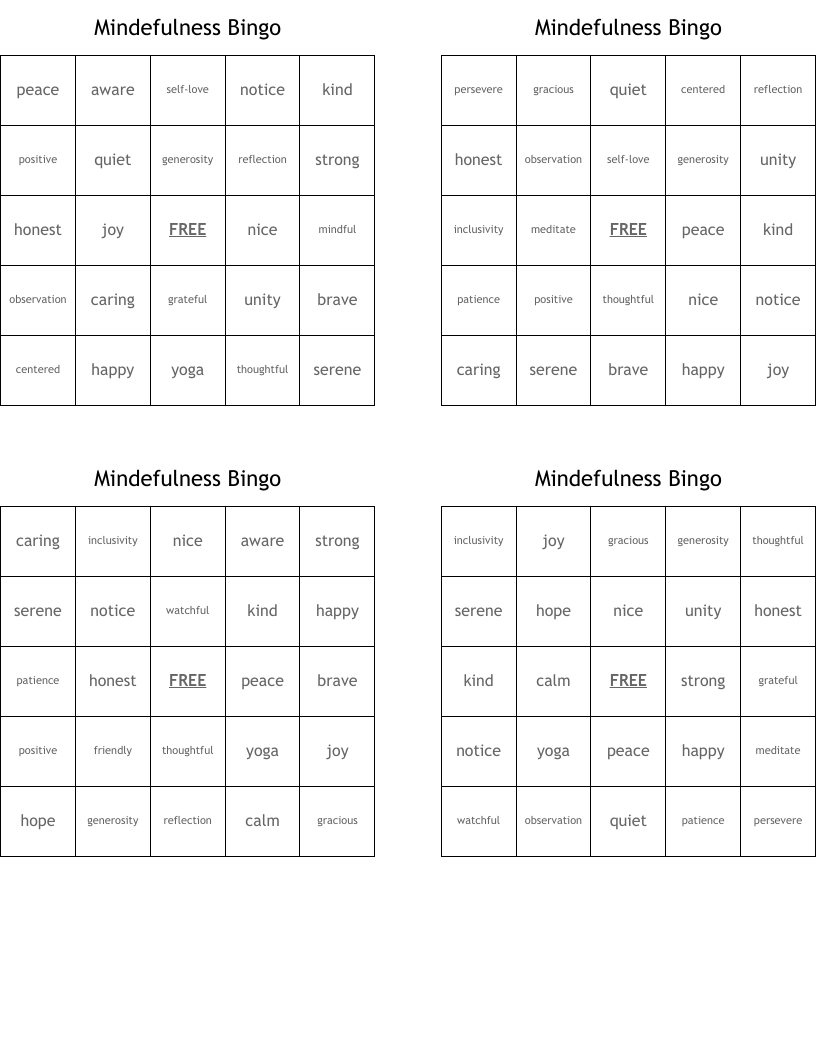 Mindefulness Bingo