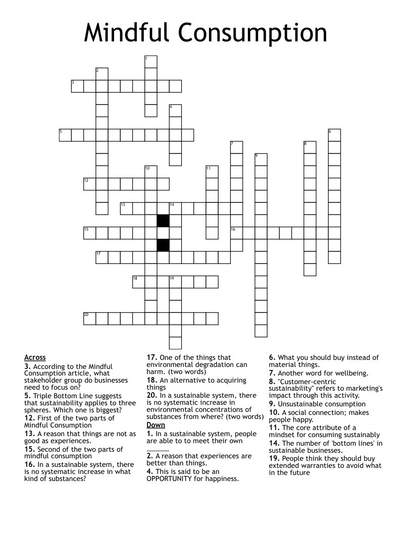 Mindful Consumption Crossword