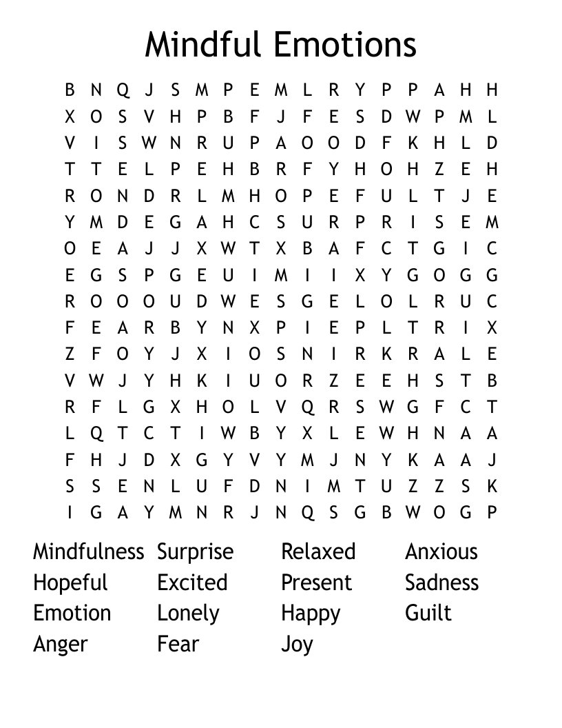Mindful Emotions Word Search