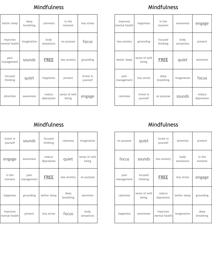 Mindfulness Bingo Cards