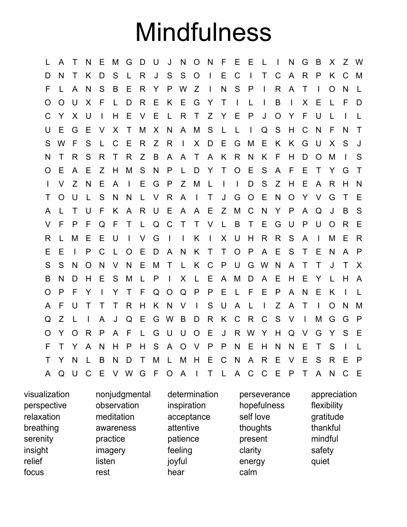 Mindfulness Word Search