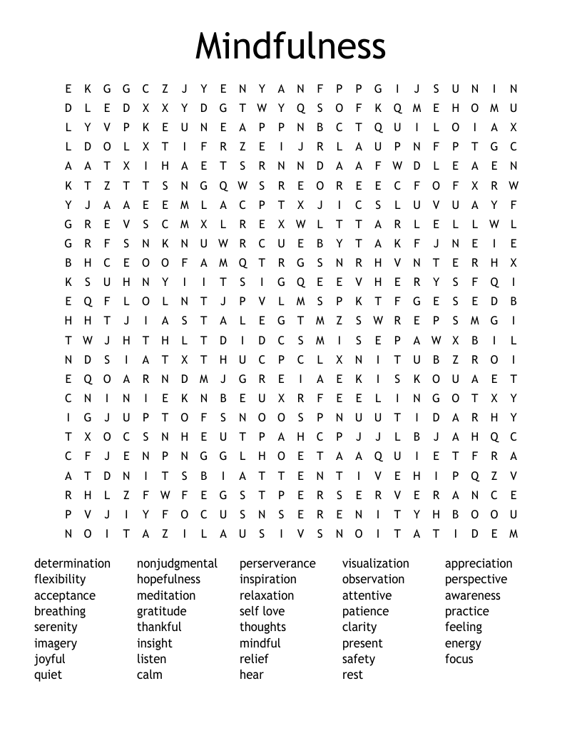 Mindfulness Word Search