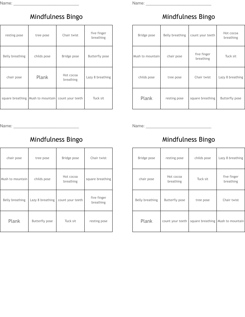 Mindfulness Bingo