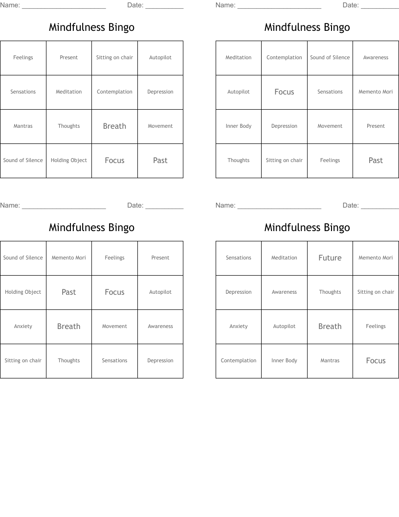 Mindfulness Bingo