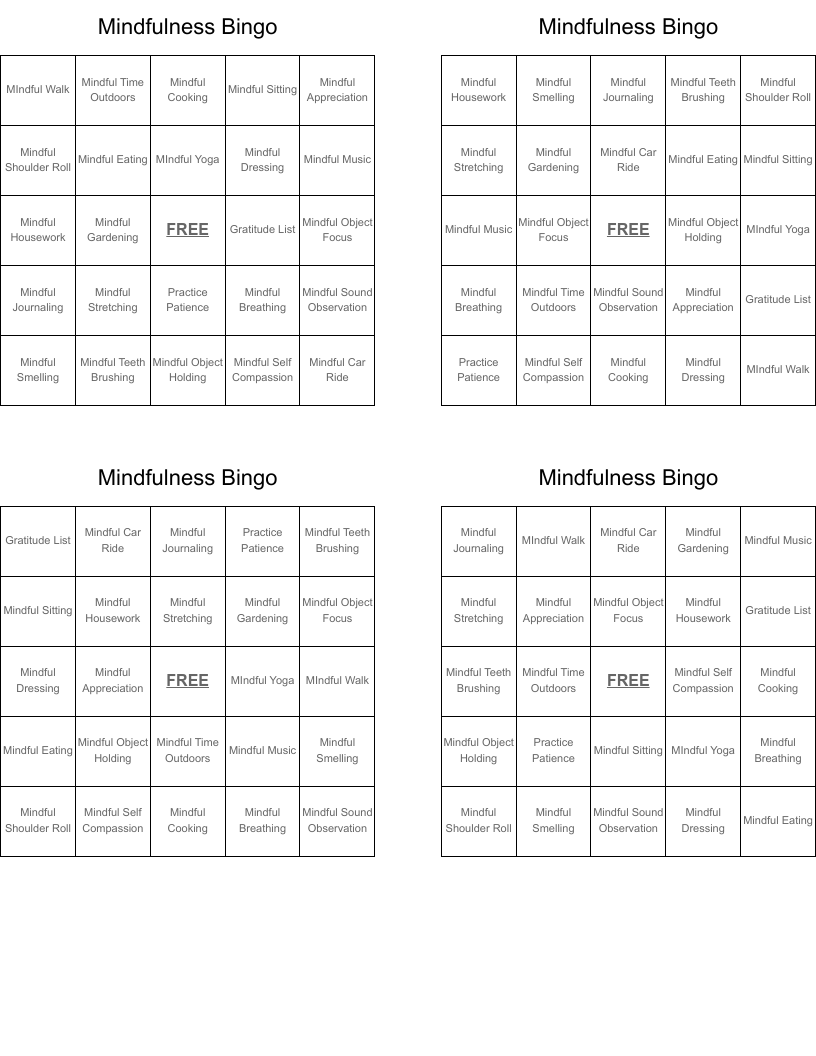 Mindfulness Bingo