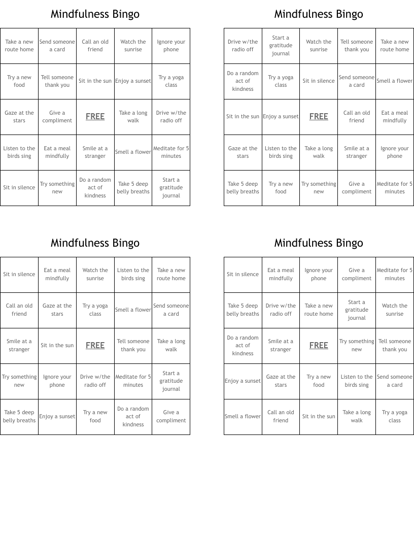 Mindfulness Bingo